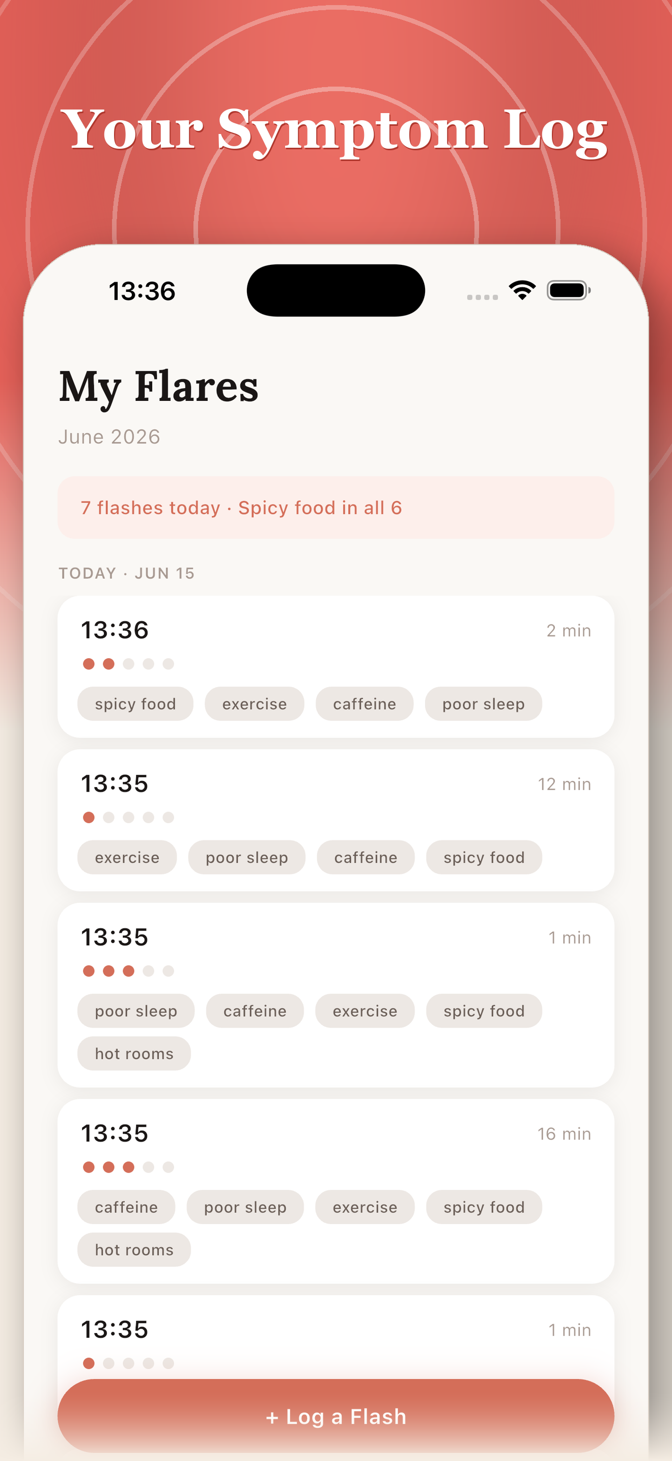 Flare entries log screen